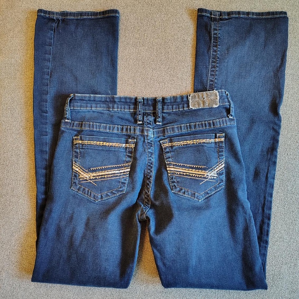 BKE Payton Blue Jeans Women 29x34 Heavy Stitch Low Rise Bootcut Flare Dark Wash - Picture 4 of 14